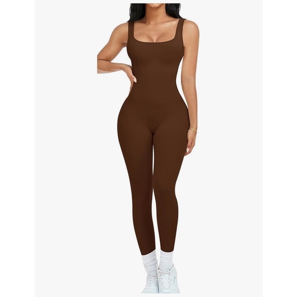 OLCHEE Jumpsuits Seamless Ribbed Yoga Gym One Piece Sleeveless Unitard Size M - Picture 3 of 13